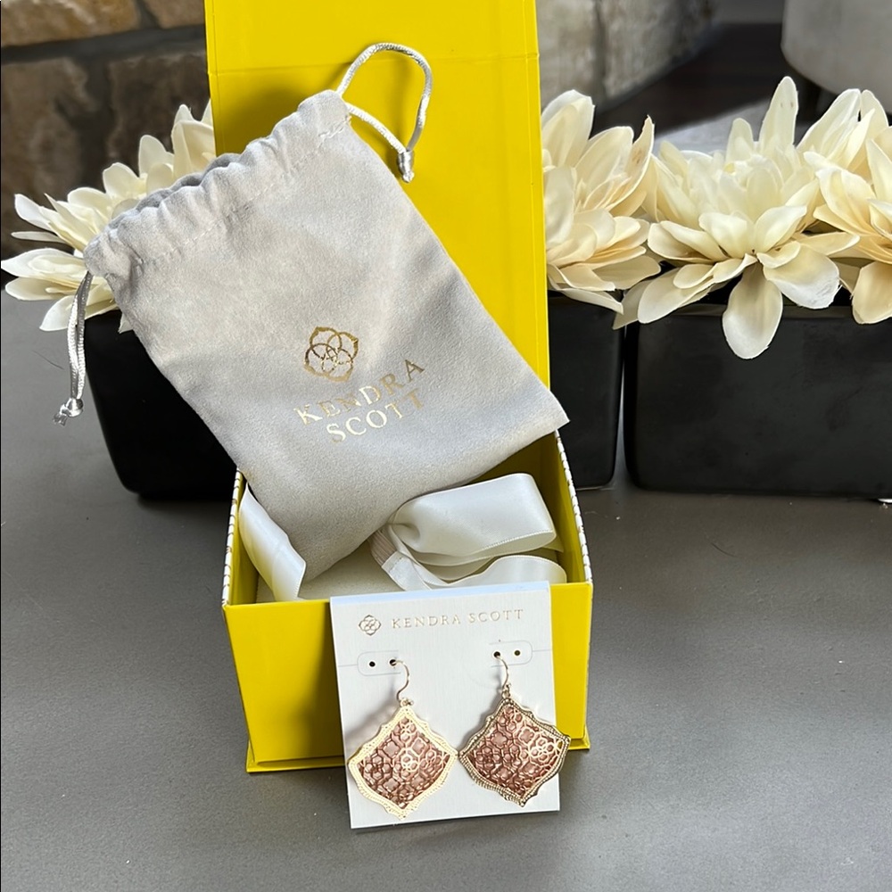 Kendra Scott Rose Gold Filigree Earrings with Gift box and gift pouch